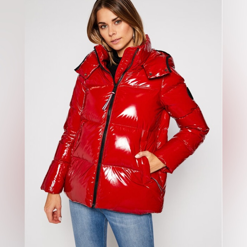 NWT Tommy Hilfiger Red Gloss Down Puffer Jacket Relaxed Fit Coat Women’s XS